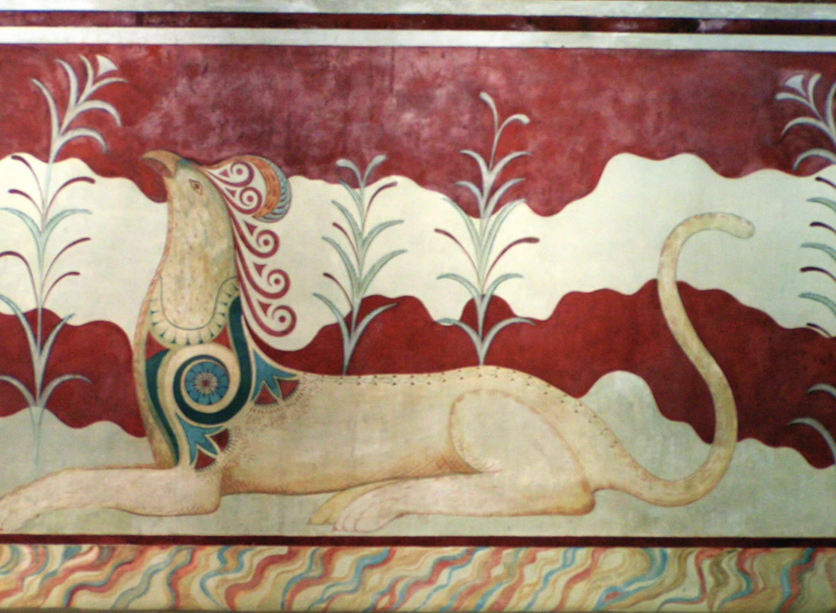 Restored griffin fresco. —In the Throne Room, Palace of Knossos, Crete, original from Bronze Age