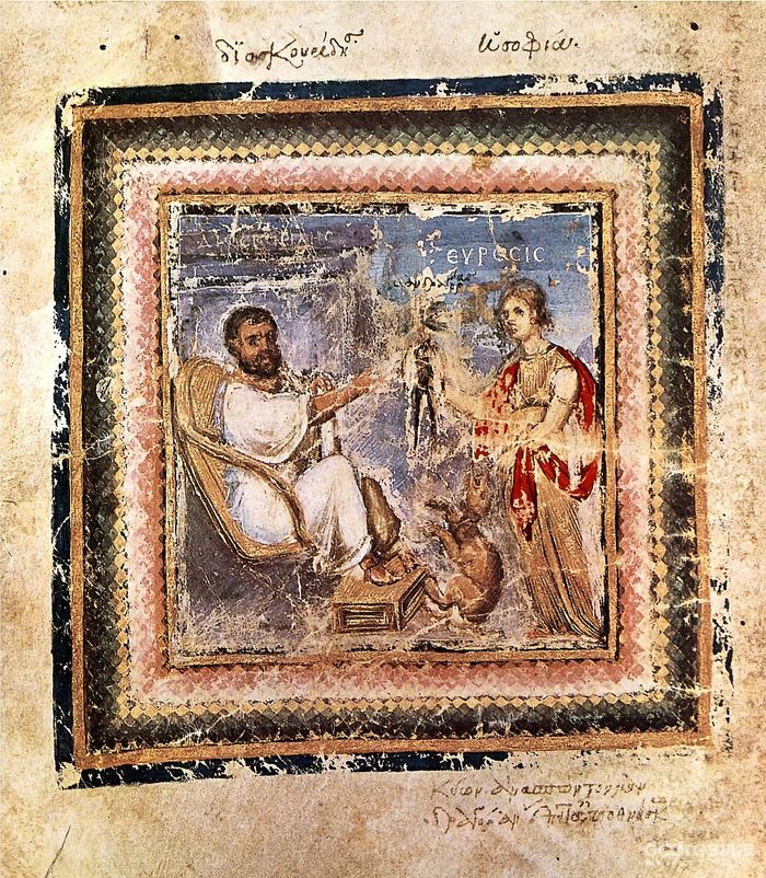 One two author portraits from the Vienna Dioscurides(Pedanius Dioscorides,药理学之父)(在上一篇文章中也提到了他)