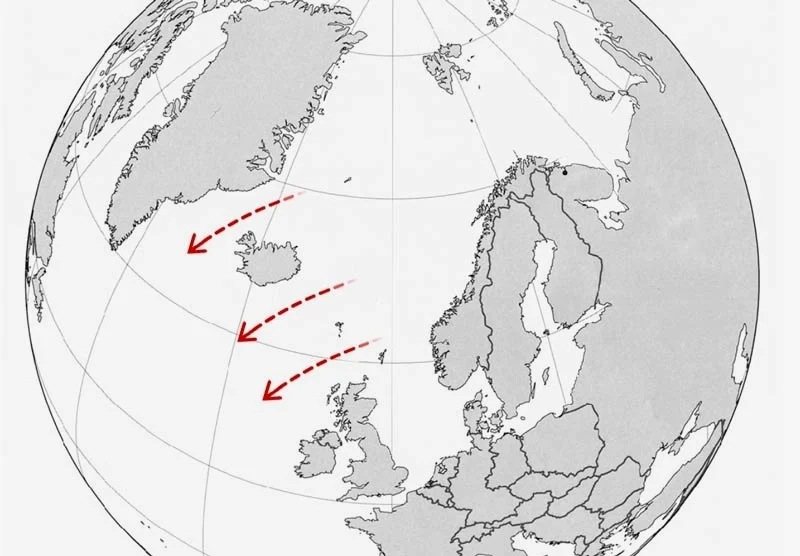 GIUK gap，即位于格陵兰-冰岛-英国之间的水道，这里的海底布设有水听器，组成被称为“SOSUS”的“水下长城”