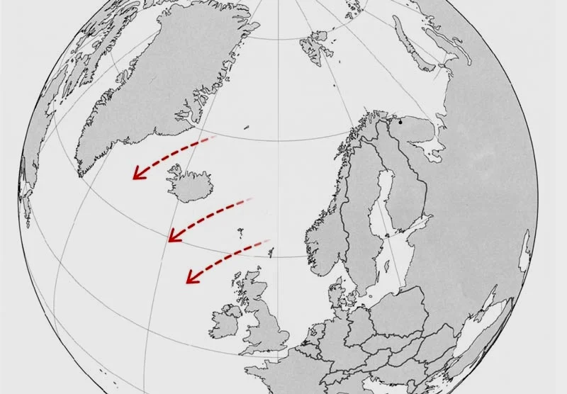 GIUK gap，即位于格陵兰-冰岛-英国之间的水道，这里的海底布设有水听器，组成被称为“SOSUS”的“水下长城”