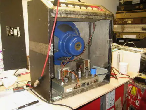 这只音箱的照片，Plank 在博客发的，这证实该音箱曾短暂装过 Celestion Alnico Blue 喇叭。