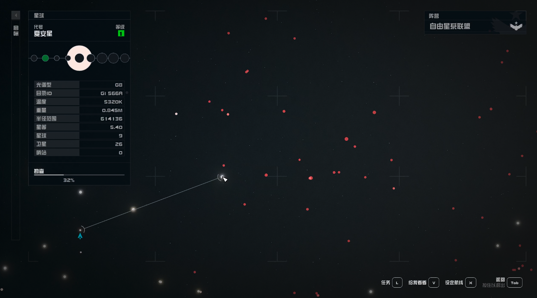 图中的每一个红点都是未探索的一个恒星系，这大概是整个星图的四分之一不到