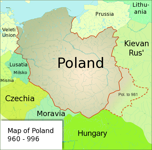 960 - 996年的波兰地图