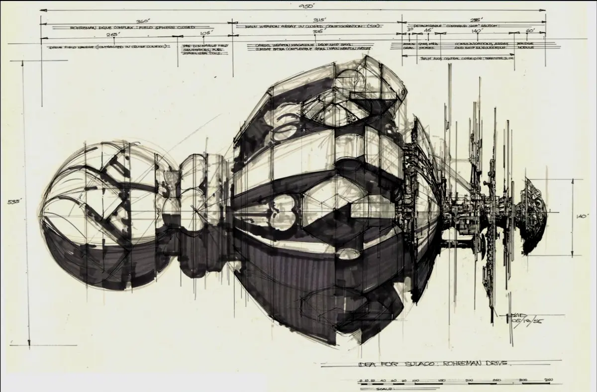值得注意的是，进步人民联盟的球状战舰脱胎自罗恩·柯布为“苏拉科”号绘制的早期概念图
