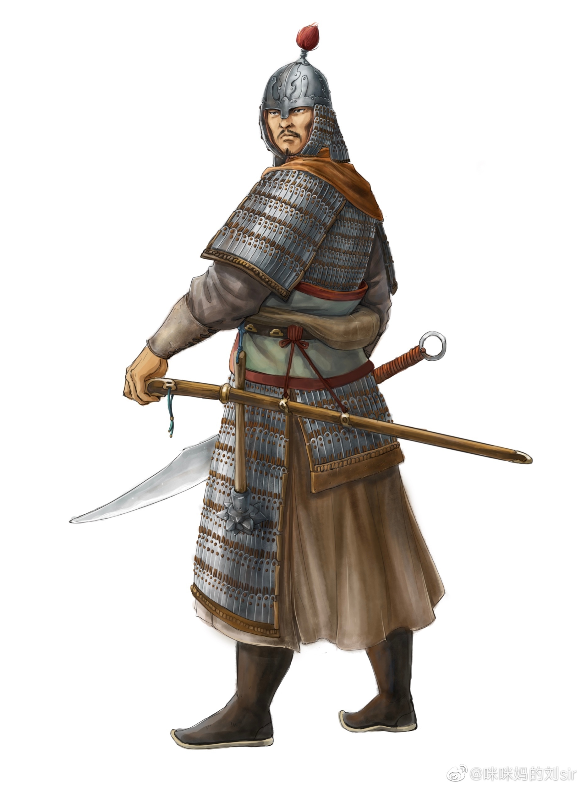 一名辽国武士的甲胄，基本上继承了隋唐札甲风格（图源：咪咪妈的刘Sir）