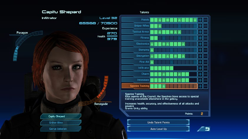 《質量效應 1》的角色系統是全系列中最複雜的，玩家有很大的自主權。