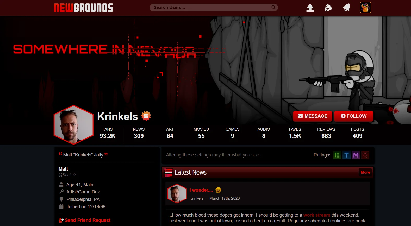Krinkels在Newgruonds上的个人主页。