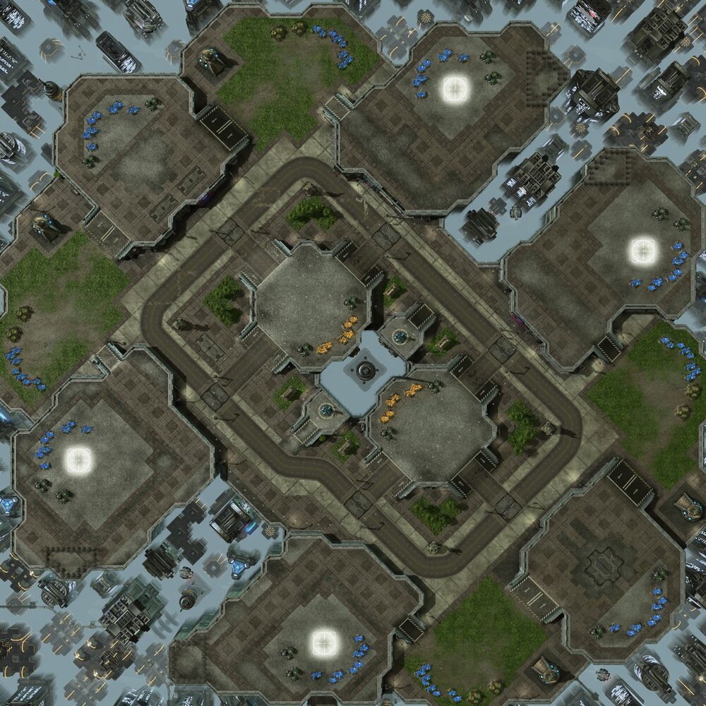 上面这栋建筑在星际争霸2这款游戏里的大都会（Metalopolis）这张地图之中，该地图现已被移除