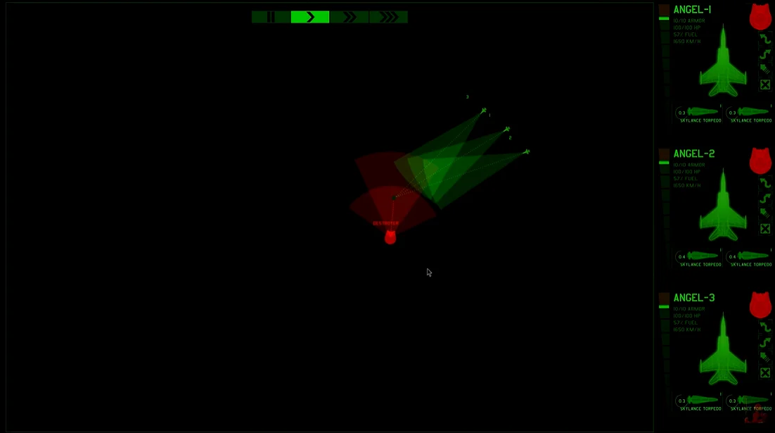 游戏中X-25三机编队与外星飞船进入狗斗的场景 