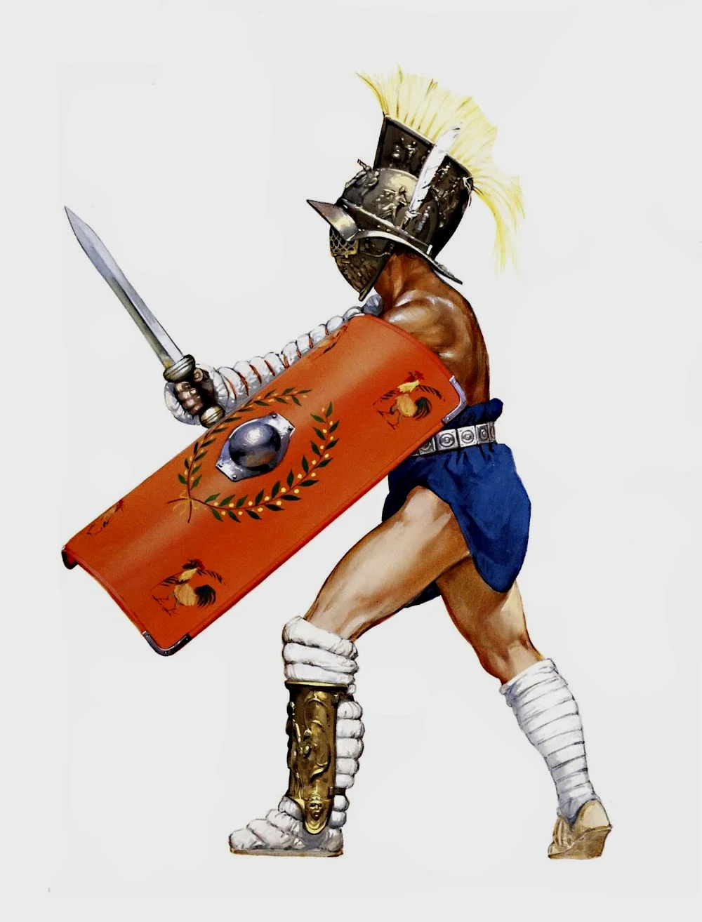 模仿军团战士作战的角斗士，从持盾姿势可以明显看出盾牌握把是横向的。