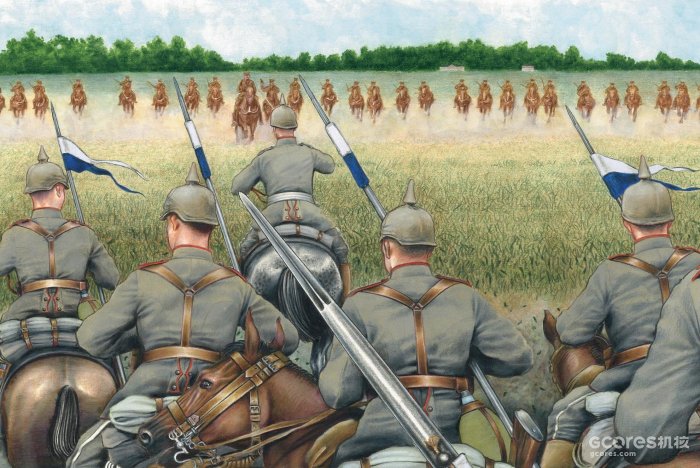朝英军第9枪骑兵团中队冲锋的德军近卫龙骑兵