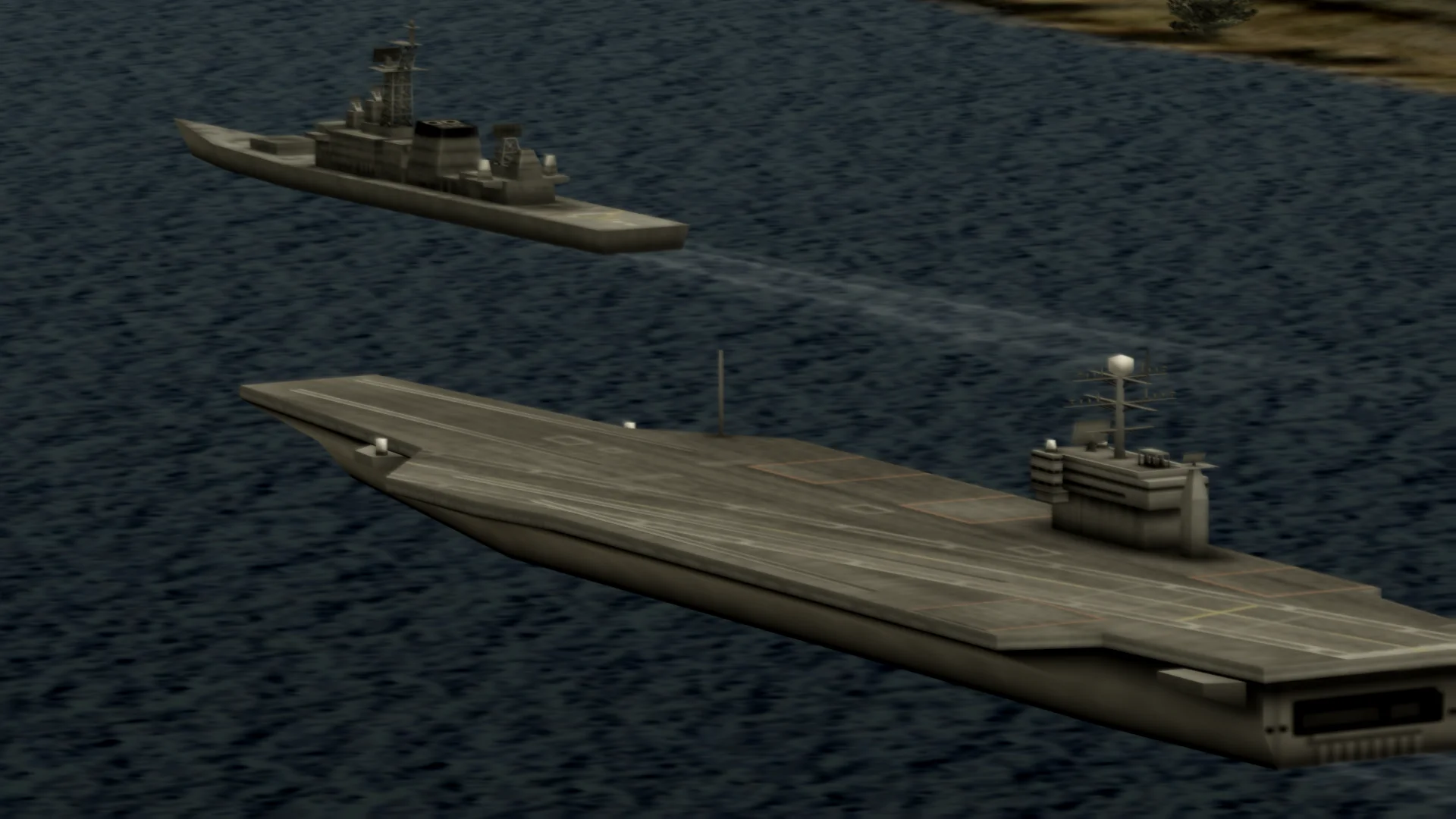 OFS Kestrel与一艘护卫舰正在通过Futuro运河的近照