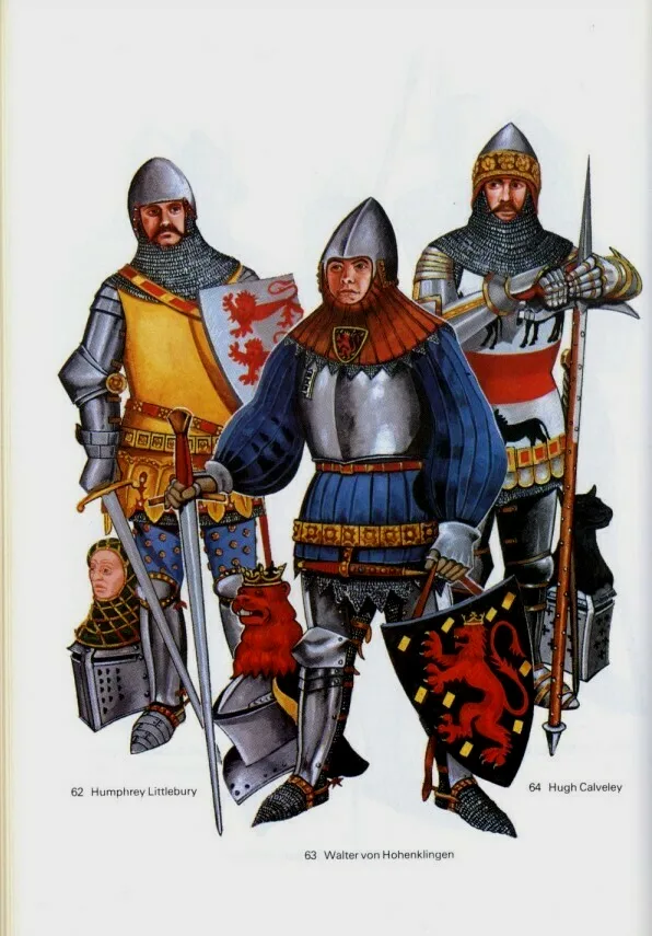 装备单片板胸甲的14世纪骑士与军士