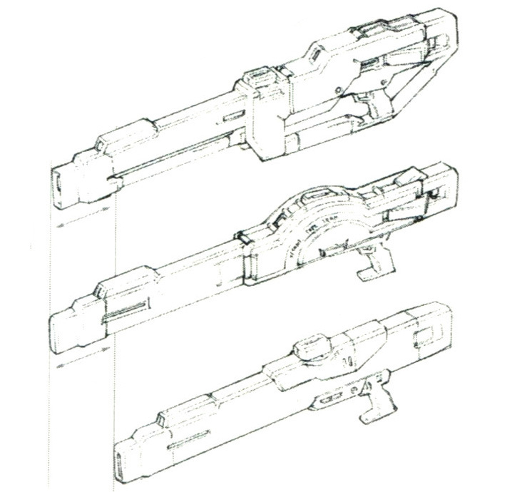 TR-3项目并未采用NRX-044使用的标准样式光束步枪。无论是宇宙式样还是大气圈内作战样式使用的光束步枪在长度方面都明显要长于NRX-044使用的标准光束步枪。