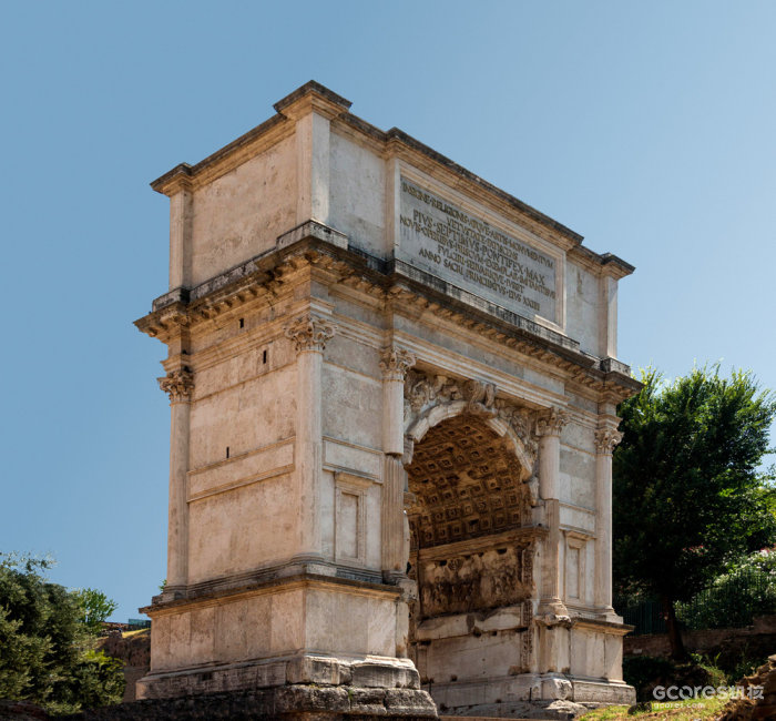 提图斯凯旋门（Arch of Titus）。意大利，罗马，建于公元82年。图自wikipedia
