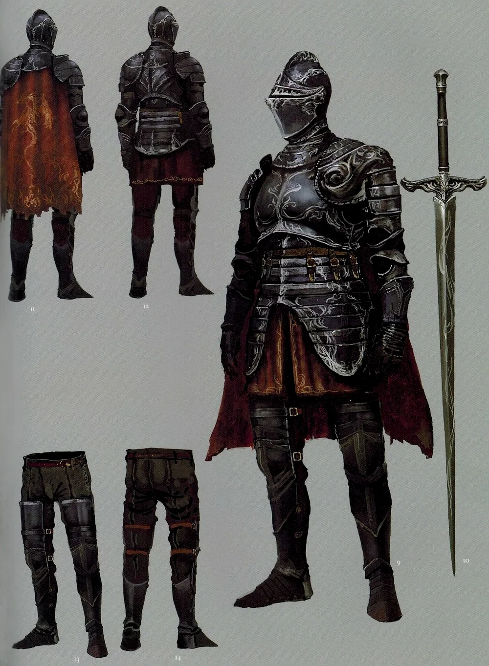 黑暗灵魂系列龙血骑士的盔甲，具有明显的格林威治板甲特点