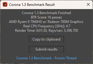 ▲Corona 1.3渲染测试完成时间为90秒