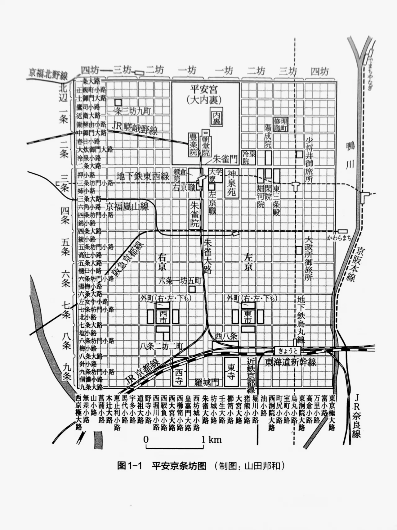 平安京条坊图，摘自《千年古都·京都》