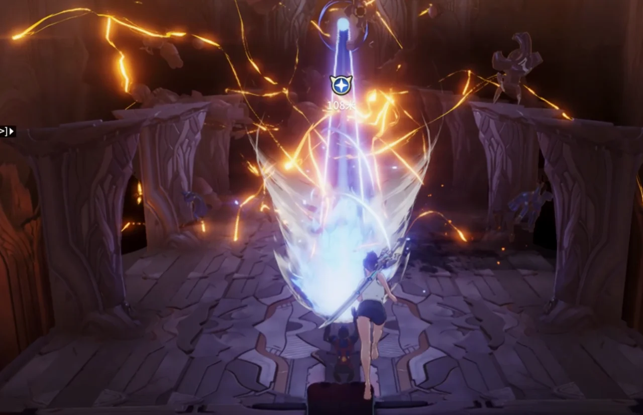 庞大的光束从远处的门内射出，士兵都被击飞