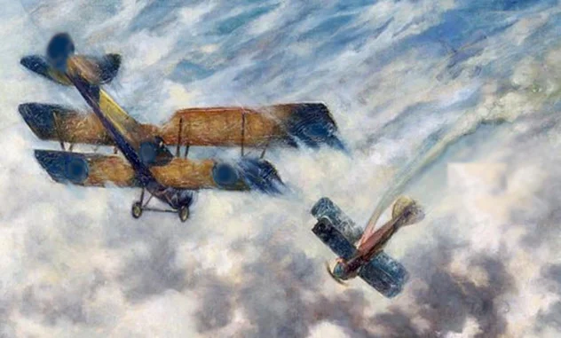 历史上的第一次空战，两架飞机之间的西部牛仔式对决