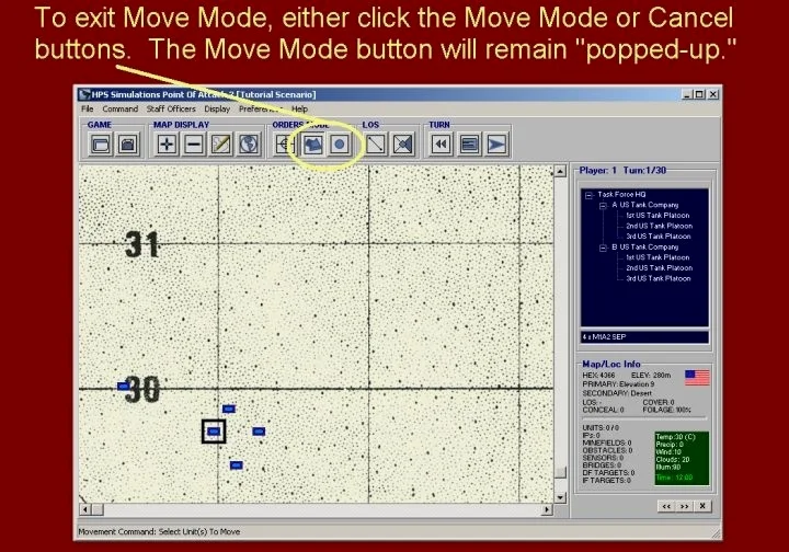 若要退出机动模式（Move Mode），既可以点击该按钮，也可以点击取消按钮。机动模式按钮（Move Mode）将恢复弹起状态。