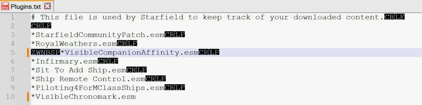 *VisibleCompanionAffinity.esm前面多了字符