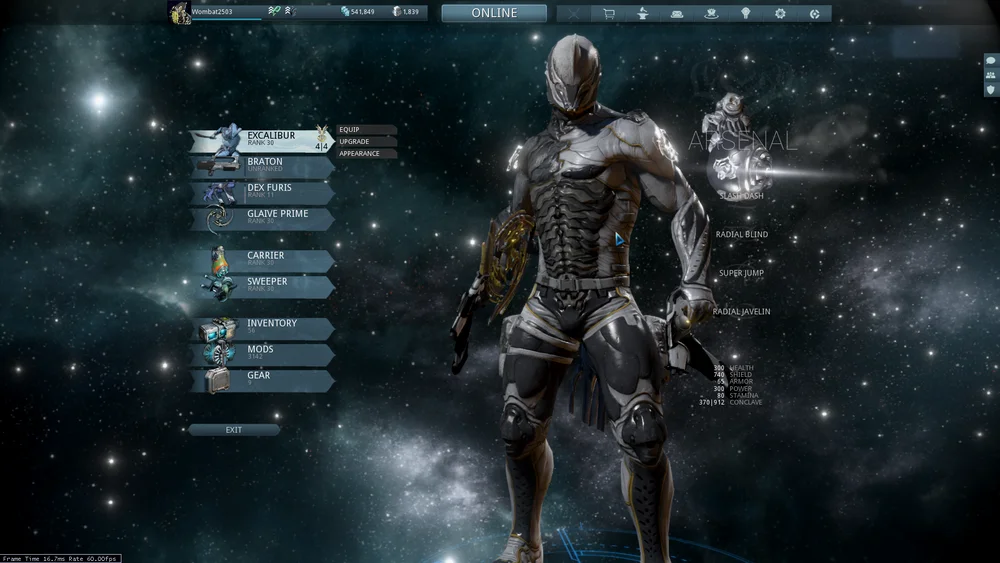 Warframe中的咖喱棒原型战甲皮肤，得加钱才能拥有