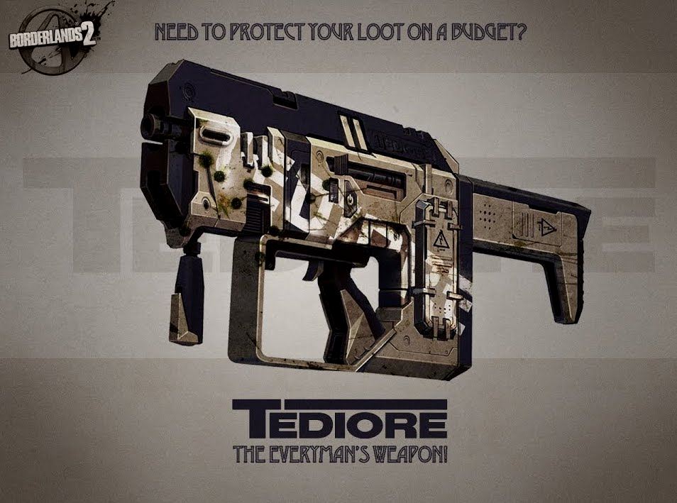 武器和技能联动的范例：Tediore公司的枪。设定上穷人的防身武器—Tediore公司的各种枪械属性非常平庸，唯一的特点是可以投掷出去引爆余弹作为爆炸物，然而配合手雷增强技能输出会达到恐怖的水平