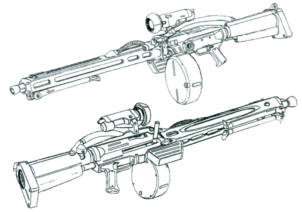 相关设计相当程度参考了一年战争时期MS-14Fs装备的MNG-110光束机枪。通过外置的强行冷却装置使得光束武器能够进行连续射击。而X-04还采用了全新的E-Pack技术，火力持续性大幅提升。
