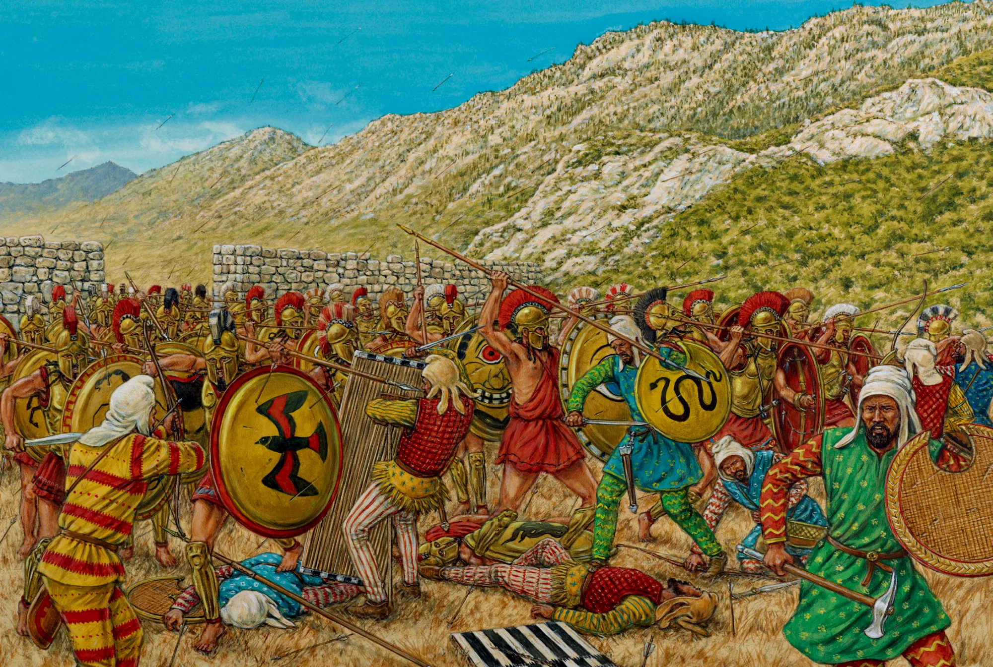 第一天的交战，波斯军队被彻底击溃