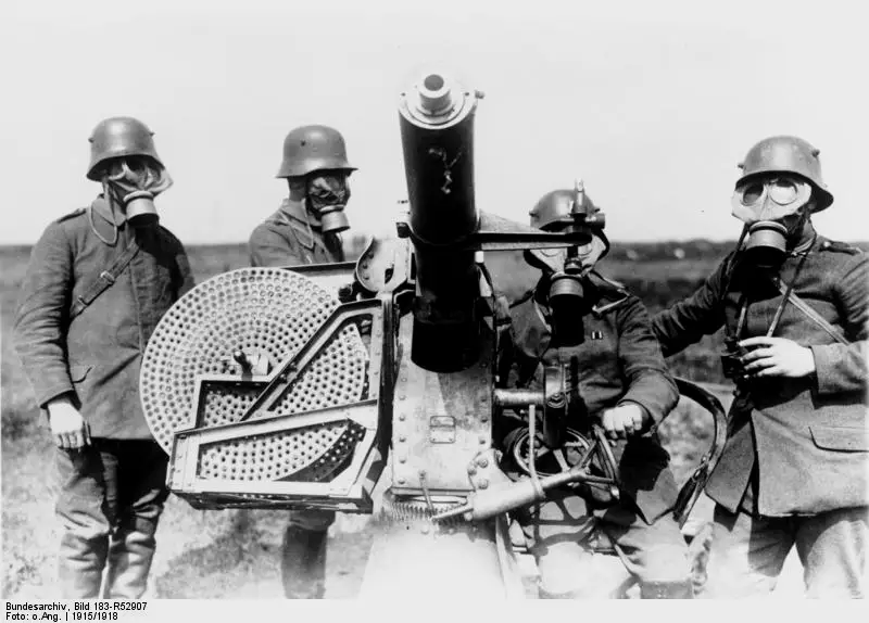 1915年，第一次世界大战中的德军机枪手