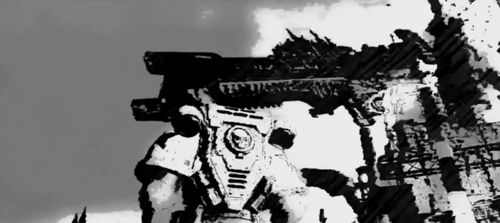 战锤40K同人动画《Helsreach》中载着兽人部队降落地表的太空废舰