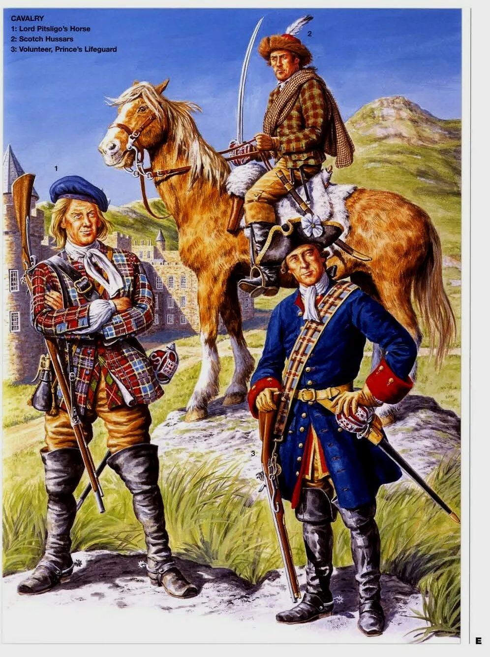 18世纪苏格兰詹姆斯党的骑兵，1：骑兵，2：轻骑兵，3：近卫骑兵