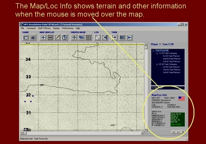 当鼠标悬停在地图上时，地图和方位信息面板会显示地形和其他信息。