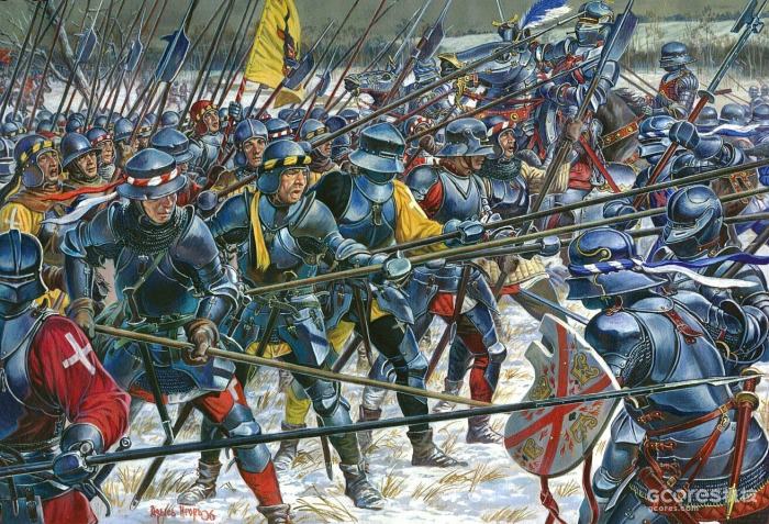 南锡之战中交战的勃艮第下马骑士和瑞士长矛步兵
