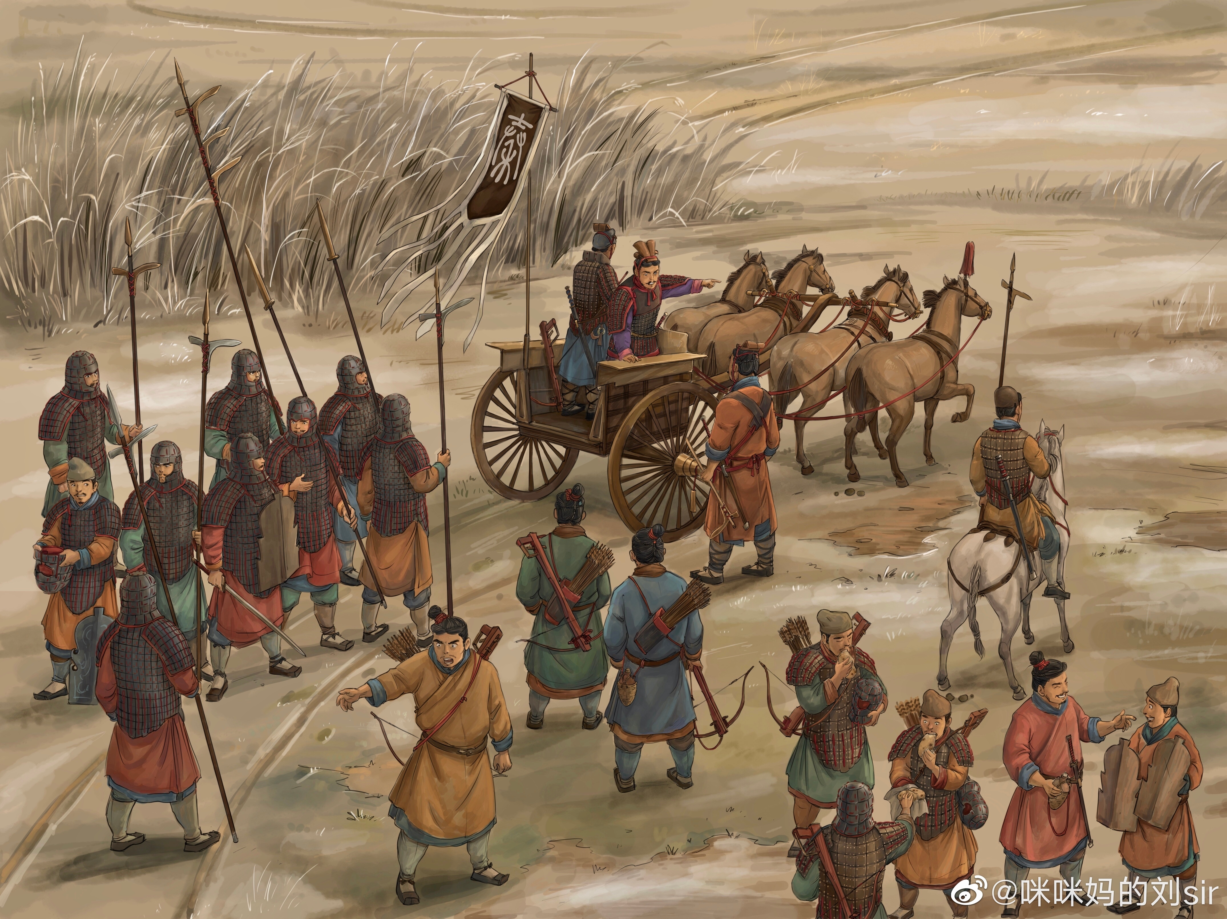 现代画师复原的秦代军队形象（图源：咪咪妈的刘Sir）