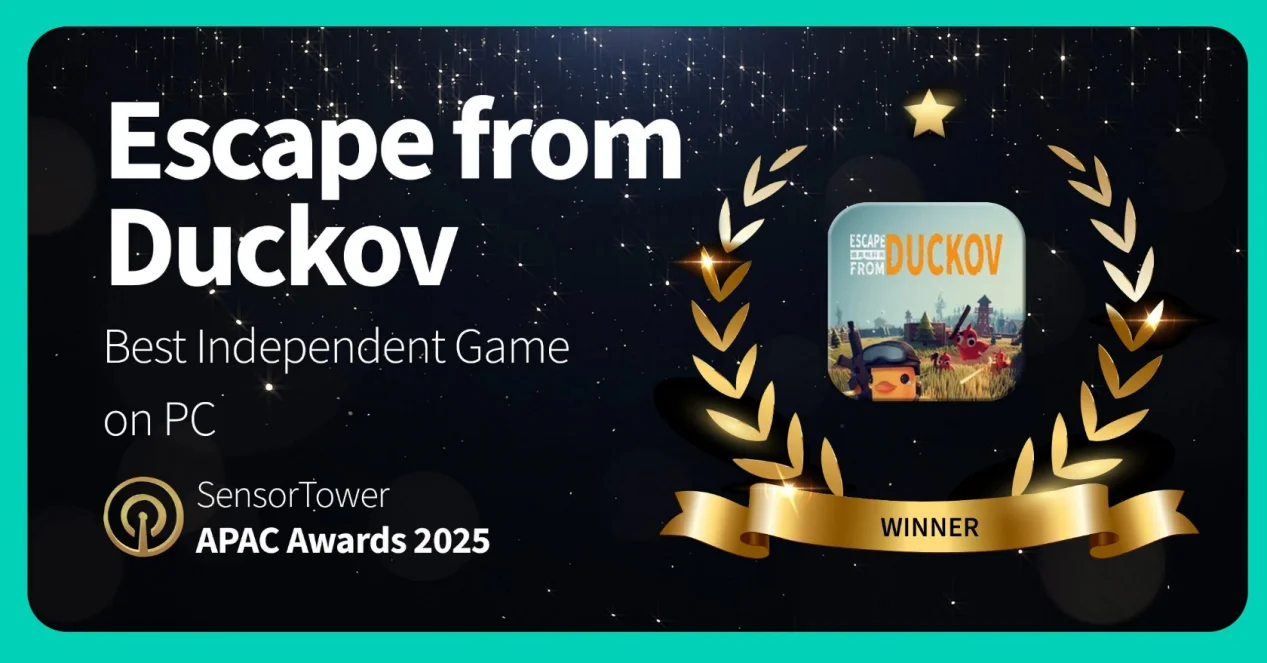 年度最佳PC独立游戏！《逃离鸭科夫》获Sensor Tower APAC Awards 2025奖项