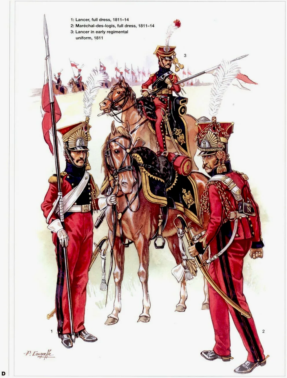 拿破仑的轻枪骑兵，他们的装束类似于18世纪的轻枪骑兵，头戴平顶方帽