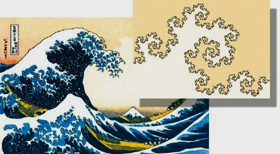 葛饰北斋的《神奈川巨浪》与分形。不确定葛饰北斋的数学基础有没有达到理解分形的地步，但对美的表达仍然可以和数学做到殊途同归。那么美到底是什么？