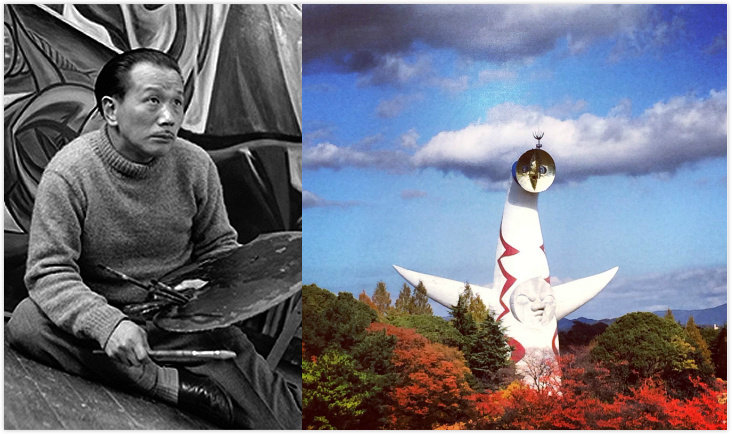 日本艺术家冈本太郎和他为大阪世博会设计的《太阳之塔》