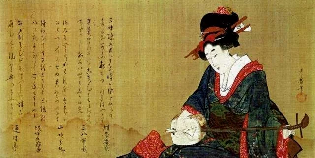 喜多川歌麿绘《三味線を弾く女》