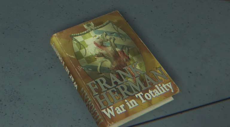休眠仓舱室地板上摆着一本虚构的书籍《全面战争（War in Totality）》，著者弗兰克.赫尔曼。联想到CA的著名系列《Total War》，不免会心一笑
