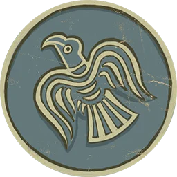 游戏中的丹麦王国旗帜，不同于原版丹人的龙头符号，这个符号就和《中世纪2》的丹麦、《中世纪1》的维京符号一样，都是奥丁的渡鸦