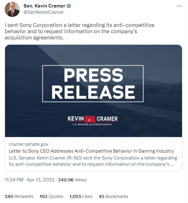 美国参议员致信索尼CEO 要求提供独占游戏协议 美国参议员致信索尼CEO 要求提供独占游戏协议