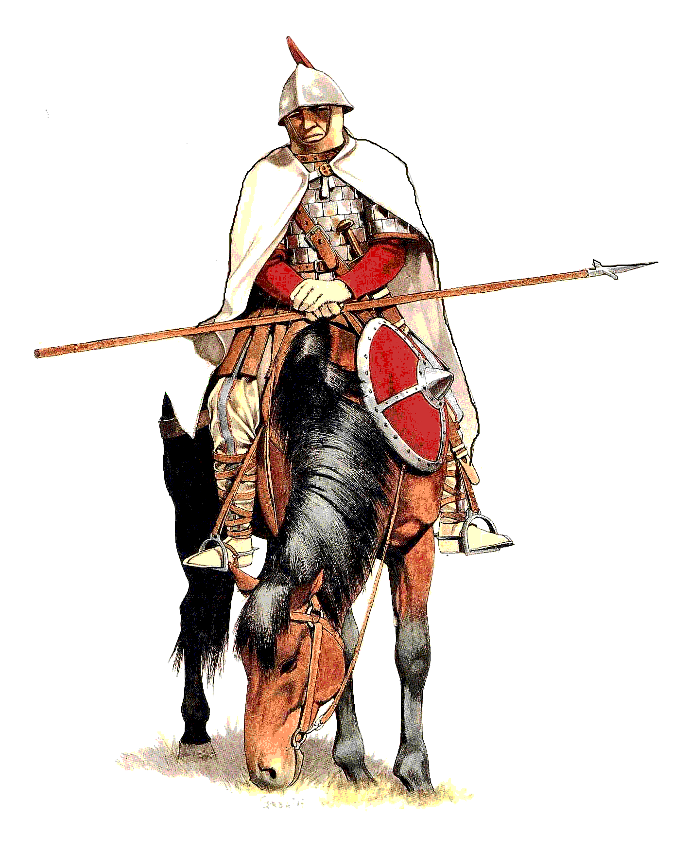 骑马的斯科拉骑兵，注意，《金诗篇》里的加洛林骑兵是有马镫的，不知道为什么游戏里所有骑兵都没有马镫