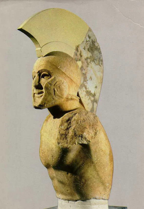 出土于斯巴达遗址的一座武士半身像，双臂已经损坏，大概是公元前480年的。有人认为这座塑像描绘的正是列奥尼达一世本人。
