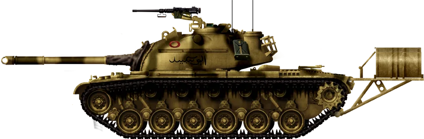 1967年，西岸地区的约旦M48“巴顿”坦克，炮塔侧面的阿拉伯语应该是坦克的代号，红色的圆环是连队的标志