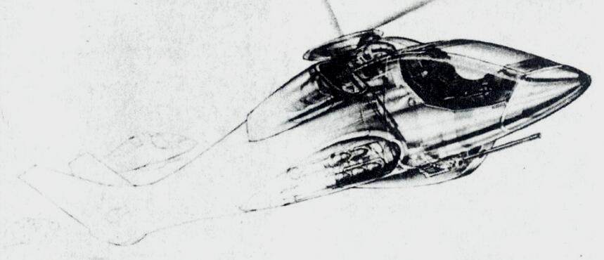 第一队的概念设计。除了涵道式尾桨外，最大的特征是V字型的垂直安定面。和机身两侧整流罩内的武器舱。