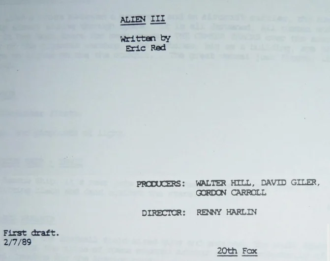 埃里克·雷德的《异形3》剧本封面
