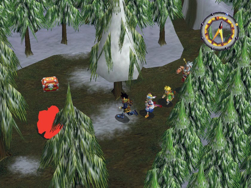 《格兰蒂亚 2》的迷宫十分简单直接，甚至还会显示一个指向出口的指针。地图上的敌人完全可视化并且可以轻易避开。